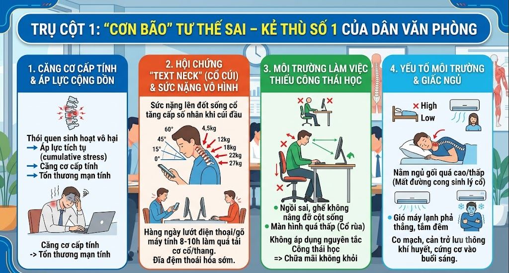 Sai tư thế gây đau vai gáy
