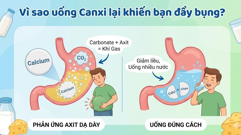 Tại sao uống canxi gây đầy bụng